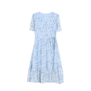 TR35824# 法式优雅v领碎花连衣裙女夏季新款气质收腰雪纺裙子 服装批发女装批发服饰货源