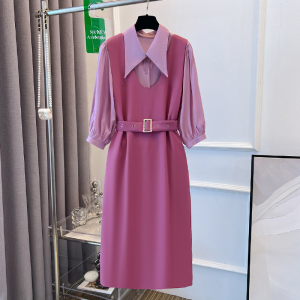 TR38053# 大码女装夏装新款显瘦高级感网红减龄紫色衬衫背带裙两件套装 服装批发女装批发服饰货源