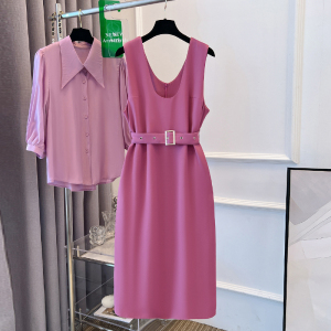 TR38053# 大码女装夏装新款显瘦高级感网红减龄紫色衬衫背带裙两件套装 服装批发女装批发服饰货源