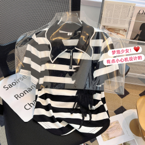 RM12973#POLO领条纹短袖T恤女夏装2023年夏季新款上衣设计感气质百搭小衫