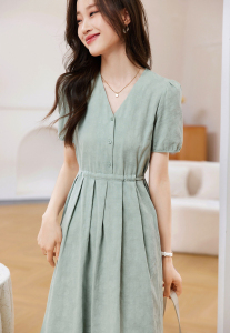 RM13493#提花纯色系带裙子2023夏季新款气质优雅百搭显瘦连衣裙女