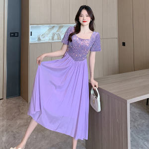 RM15254#夏季新款甜美气质绑带设计感珠片拼接连衣裙女