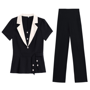 RM12963#春夏夏季新款套装大码女装时尚减龄短袖9分裤两件套