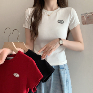 RM16740#纯棉短袖t恤女正肩韩版夏季ins潮百搭修身显瘦短款收腰上衣