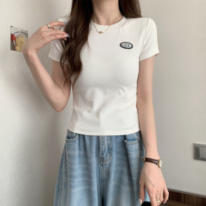 RM16740#纯棉短袖t恤女正肩韩版夏季ins潮百搭修身显瘦短款收腰上衣