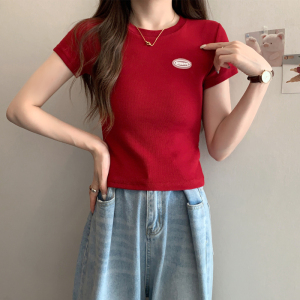 RM16740#纯棉短袖t恤女正肩韩版夏季ins潮百搭修身显瘦短款收腰上衣