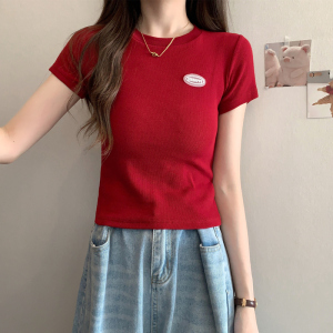 RM16740#纯棉短袖t恤女正肩韩版夏季ins潮百搭修身显瘦短款收腰上衣