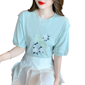 TR39381# 3色入夏季新款简约T恤圆领灯笼袖套头韩版休闲标准 服装批发女装批发服饰货源
