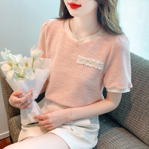 TR39375# 夏季新款T恤圆领套头简约韩版甜美纯色标准短袖 服装批发女装批发服饰货源