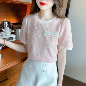 TR39375# 夏季新款T恤圆领套头简约韩版甜美纯色标准短袖 服装批发女装批发服饰货源