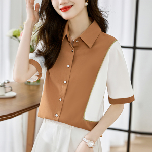 RM18155#短袖衬衫女新款2023设计感小众上衣夏季薄款休闲职业气质雪纺衬衣