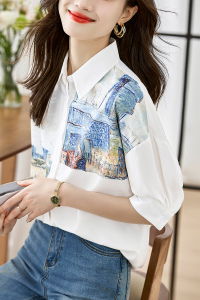 RM18156#文森特·梵高联名定位印花衬衫女2023夏季新款设计感短袖上衣