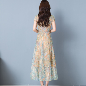 RM13456#夏新款复古旗袍蕾丝连衣裙女中长款修身显瘦长裙