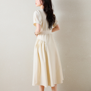 RM16560#新款大码女夏2023法式高级感韩系收腰气质显瘦遮肚米色连衣裙