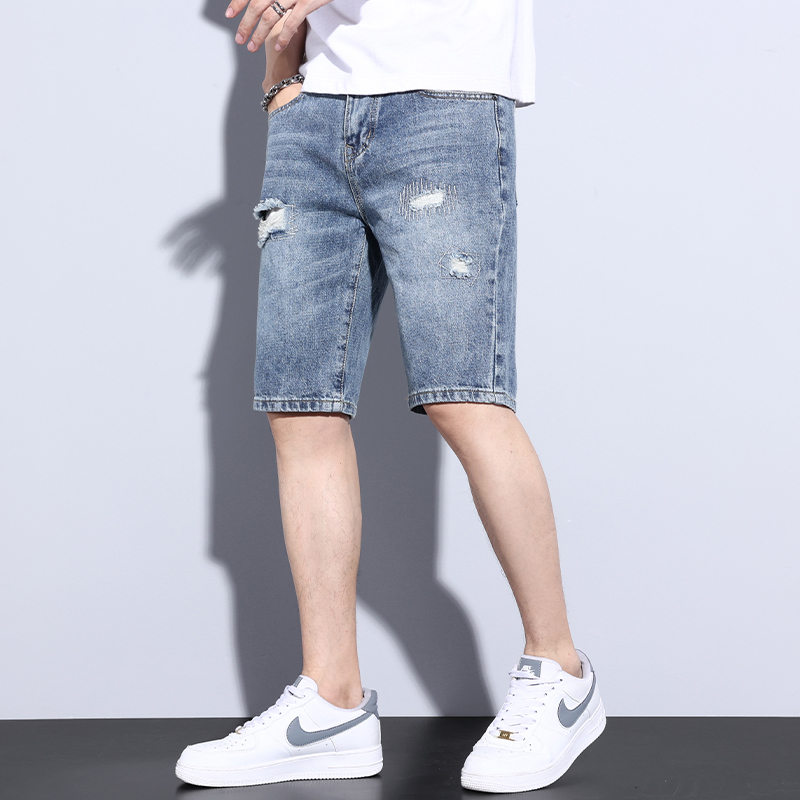 實拍2025夏季牛仔短褲男潮牌新款破洞ins寬松五分褲男