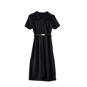 RM15963#夏季新款黑色连衣裙女v领收腰显瘦小众设计高级感气质小黑裙