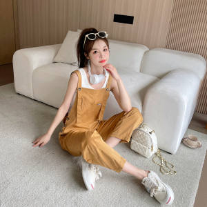TR31651# 卡其色工装背带裤女夏装新款宽松韩版设计感连体阔腿休闲长裤 服装批发女装批发服饰货源