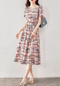 RM18884#宽松时尚裙子2023夏季新款气质高级质感收腰几何连衣裙女