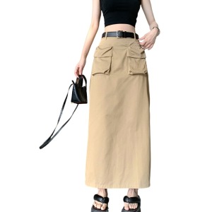RM14235#新款高腰显瘦A字裙夏季中长款半身裙设计感小众直筒裙+腰带