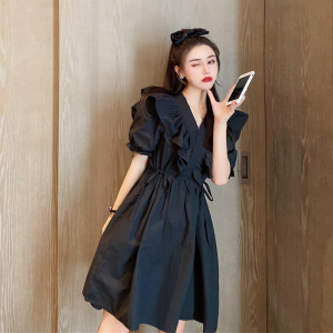 RM13533#新款别致甜辣风高级感女装小个子连衣裙子显瘦遮肉黑色夏季