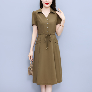 RM14245#衬衫领2023夏季新款女士时尚洋气清凉冰丝纯色连衣裙