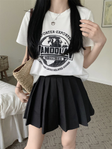 RM13022#大码女装美式圆领字母短袖棉T恤女夏季遮肉显瘦上衣
