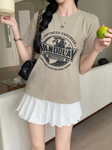 RM13022#大码女装美式圆领字母短袖棉T恤女夏季遮肉显瘦上衣