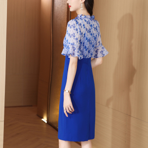 RM15685#夏季拼色新款立体装饰花朵包臀荷叶边气质修身显瘦连衣裙女