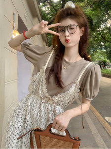 TR35602# 韩chic简约波西米亚风叠穿连衣裙两件套流苏镂空 服装批发女装批发服饰货源