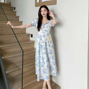 RM13094#花开仲夏 法式茶歇方领碎花连衣裙收腰显瘦裙子质感高级感