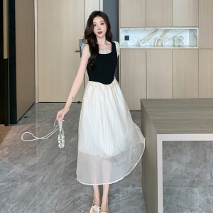 RM13093#岚羽鱼骨连衣裙女法式夏季新款撞色气质显瘦吊带裙