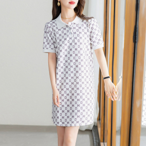 TR38365# Polo领印花裙夏季新款珠地空气层短袖连衣裙女中长款 服装批发女装批发服饰货源