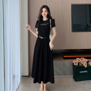 RM15729#休闲套装女夏2023新款时尚芭蕾风百搭短袖圆领短上衣半身裙两件套