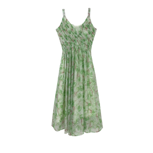 RM13295#绿色吊带连衣裙女2023夏季新款性感v领碎花度假风裙子