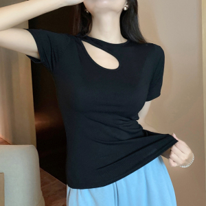 RM13545#新款短袖打底T恤女镂空性感设计感甜辣纯欲风短款上衣潮
