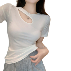 RM13545#新款短袖打底T恤女镂空性感设计感甜辣纯欲风短款上衣潮