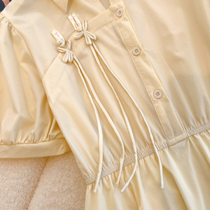 RM13209#夏季新款时尚短袖通勤衬衫裙气质洋气中国结新中式气质连衣裙