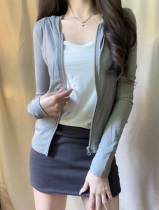 RM13158#灰色冰丝长袖防晒衣女2023夏季新款户外透气薄款修身显瘦防晒服潮