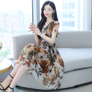 RM14590#夏季新款韩版修身显瘦蕾丝短袖连衣裙女中长款过膝百搭a字裙