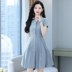RM14591#夏季新款高级感修身显瘦短袖连衣裙女气质洋气小个子衬衫裙