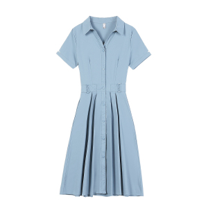 RM14591#夏季新款高级感修身显瘦短袖连衣裙女气质洋气小个子衬衫裙