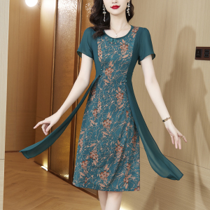 RM13556#夏季新款短袖旗袍裙子妈妈装复古洋气时尚连衣裙