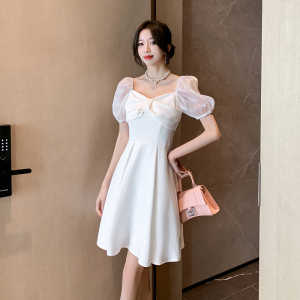 RM13244#小个子黑裙平时可穿登记日常法式缎面个子订婚礼服连衣裙夏