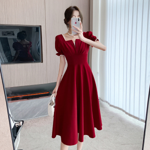 RM13246#夏季小个子结婚回门订婚连衣裙红色礼服裙女高级感裙子