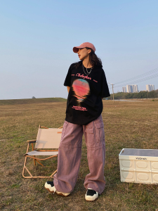 RM14402#抖音爆款重磅纯棉 后包领 有缝边潮牌韩版夏装短袖T恤女