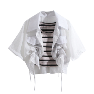 RM13403#抽绳衬衫女2023夏季新款设计感防晒衬衫+吊带宽松百搭甜美两件套