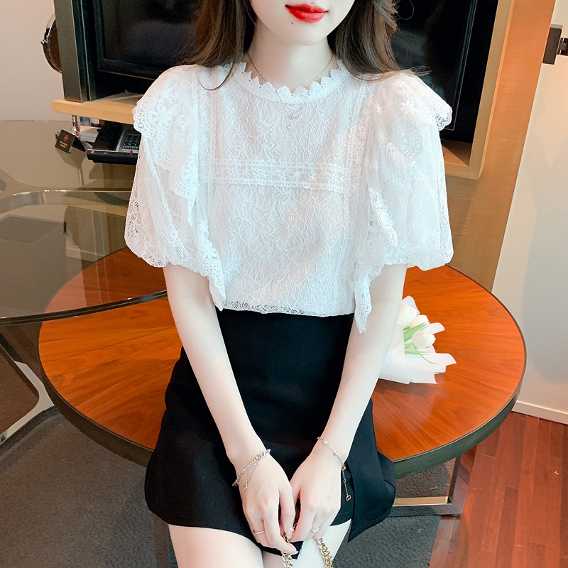 2026復古宮廷風泡泡袖襯衫設計感女超仙重工蕾絲小衫法式別致上衣