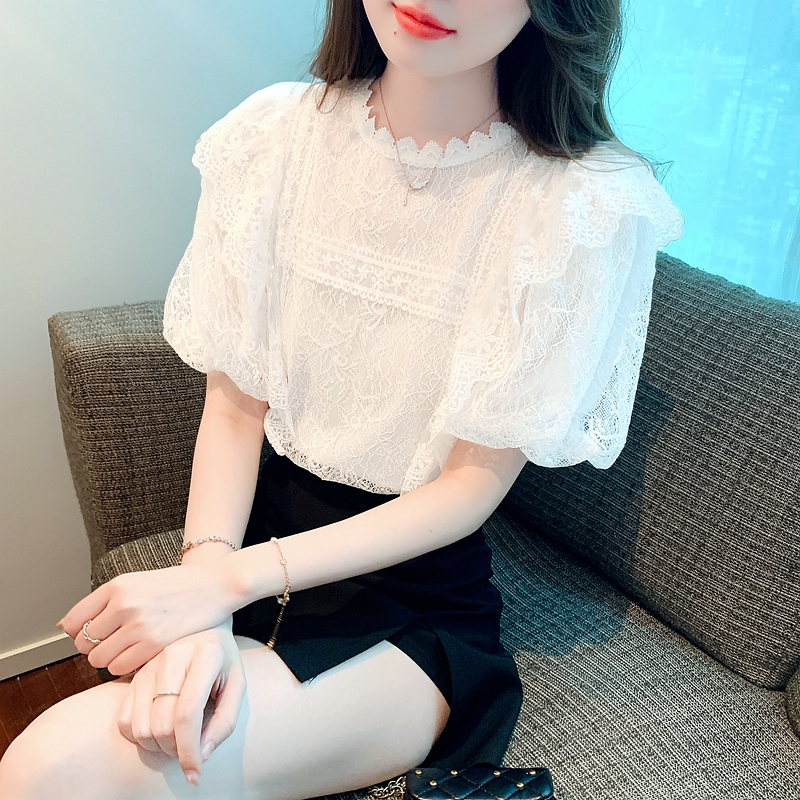 2026復古宮廷風泡泡袖襯衫設計感女超仙重工蕾絲小衫法式別致上衣