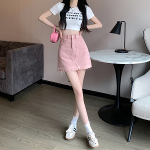 RM14996#夏季新款脏粉色牛仔半身裙高腰A字短裙美式辣妹包臀裙ins