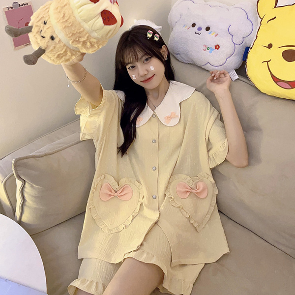 RM13590#新款睡衣女夏季梭织棉质短袖薄款2023年高级感家居服套装